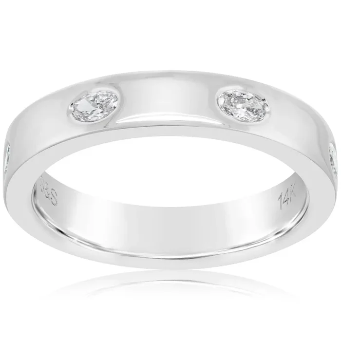 Bezel Set Oval Cut Diamond Wedding Band