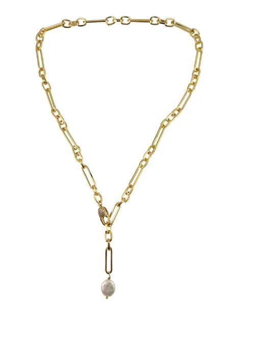 Bianca Pearl Paperclip Convertible Lariat-Gold