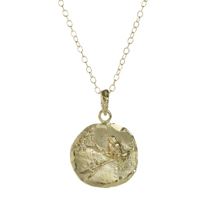 Bird On Cherry Blossom Pendant Necklace