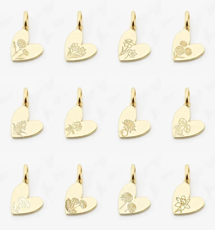 Birth Flower Heart Charms