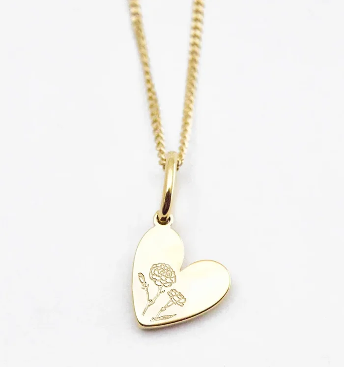 Birth Flower Heart Necklace – Carnation