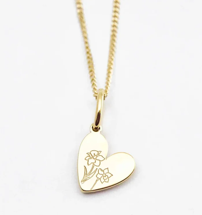 Birth Flower Heart Necklace – Daffodil