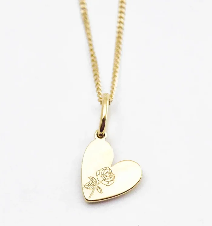 Birth Flower Heart Necklace – Rose