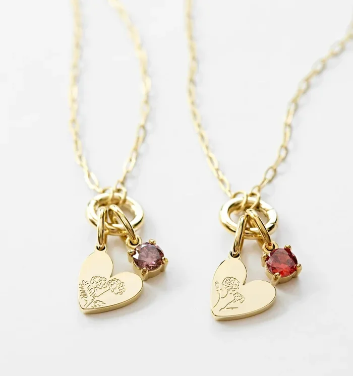 Birth Flower Heart Necklace With Birthstones