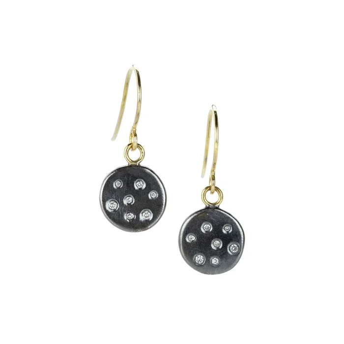Black and Gold Diamond Disc Drop Earrings