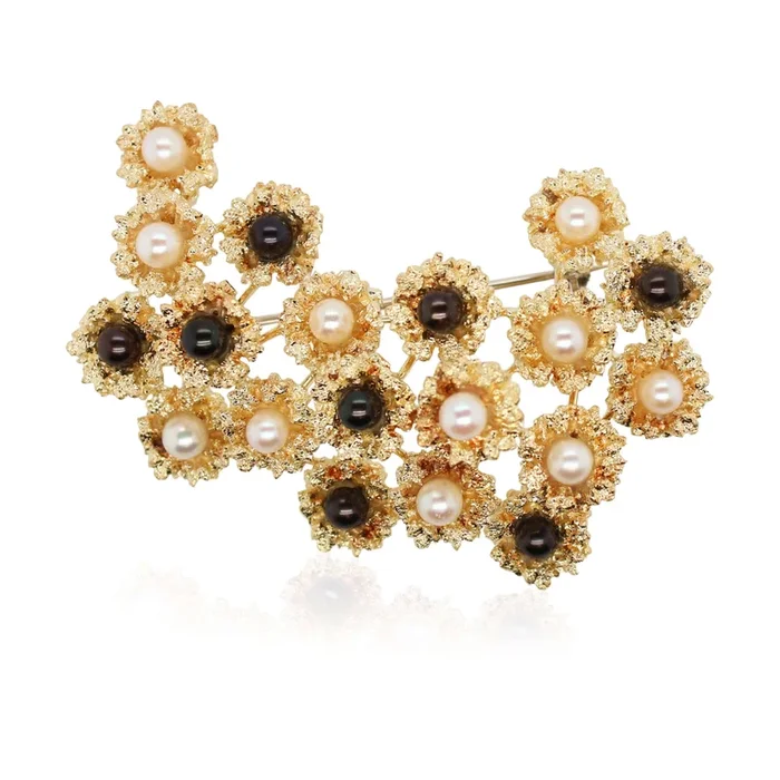 Black and White Pearl Floral Cluster Brooch