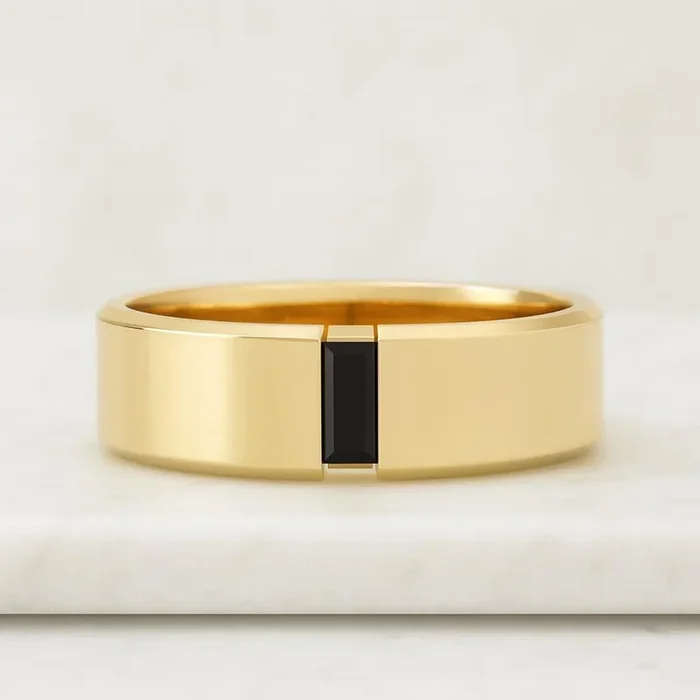 Black Baguette Cut Lab Grown Diamond Men’s Wedding Band