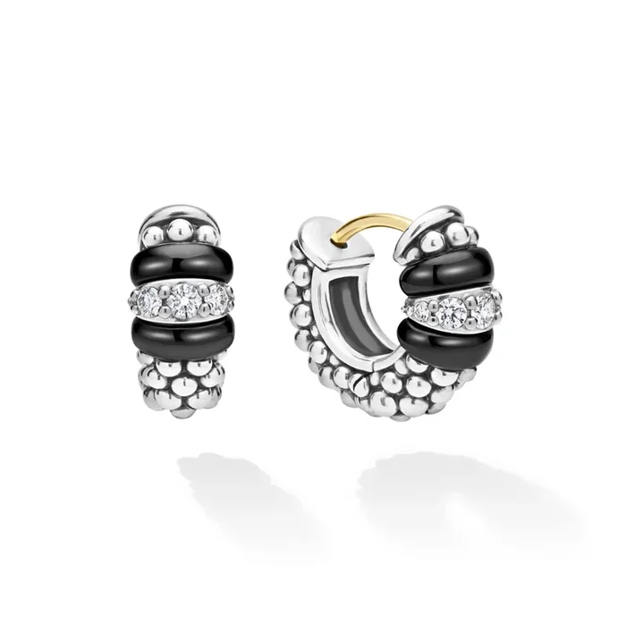 Black Caviar Black Ceramic and Diamond Huggie Earrings