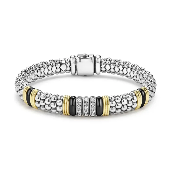 Black Caviar Two-Tone Black Ceramic Station Diamond Bracelet | 9mm