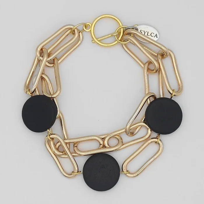 Black Double Layer Mixed Media Bracelet