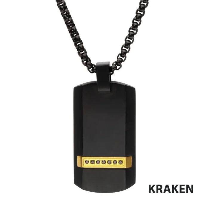 Black IP Steel Genuine Black Sapphire Gem Dog Tag Pendant