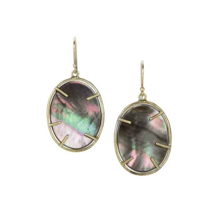 Black Mother of Pearl Silver Dollar Plant Earrings