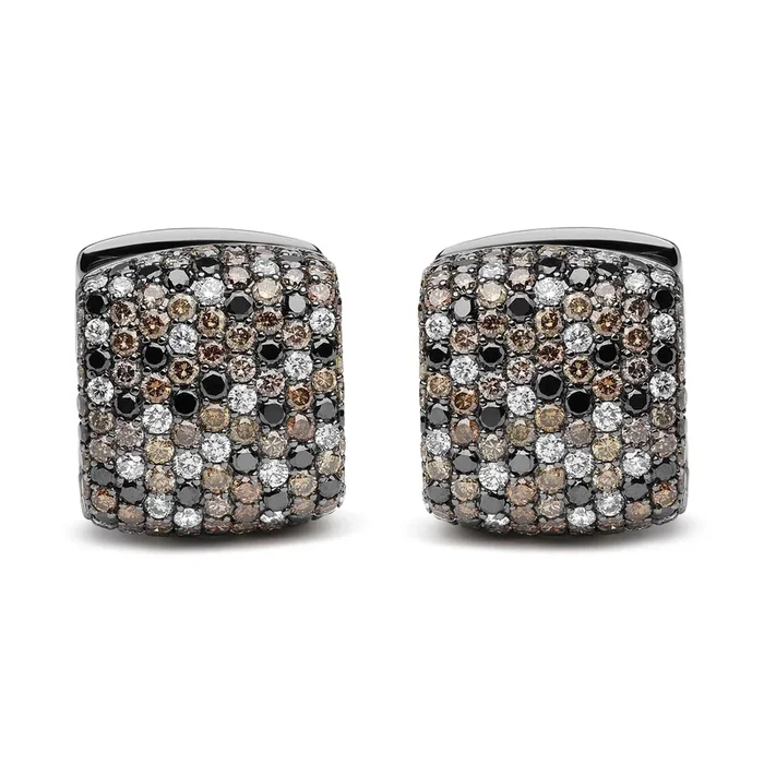 Black Rhodium Plated 18K White Gold 12 5/8 Cttw Multi Color Diamond Square Domed Huggie Hoop Earrings (Brown, Black, G-H Color, SI1-SI2 Clarity)