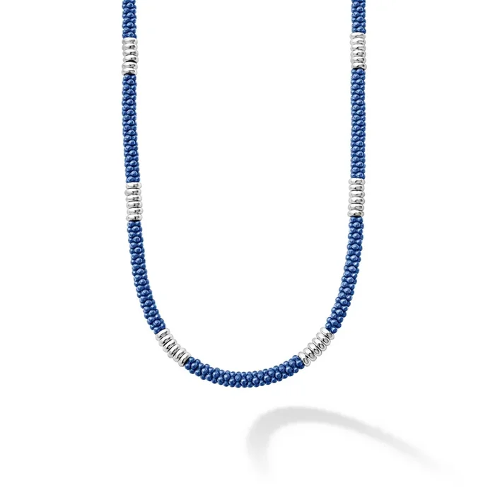Blue Caviar Ultramarine Silver Station Ceramic Beaded Necklace | 3mm