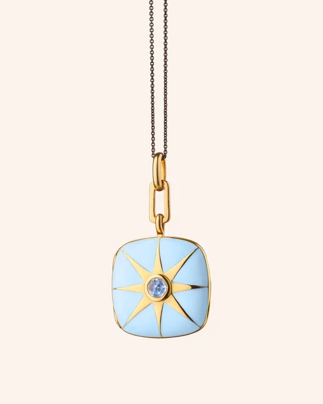 Blue Enamel Vermeil Cushion Locket with Blue Sapphire
