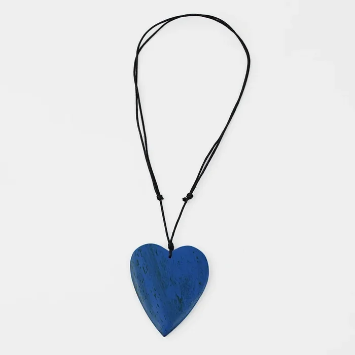 Blue Gabi Heart Wood Necklace