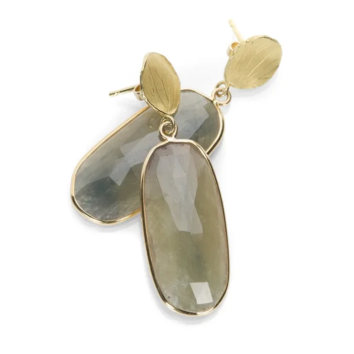 Blue Gray Sapphire Slice Earrings