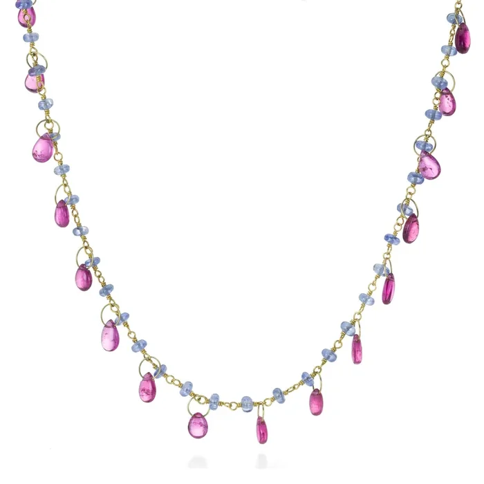 Blue Sapphire and Rubellite Briolette Necklace