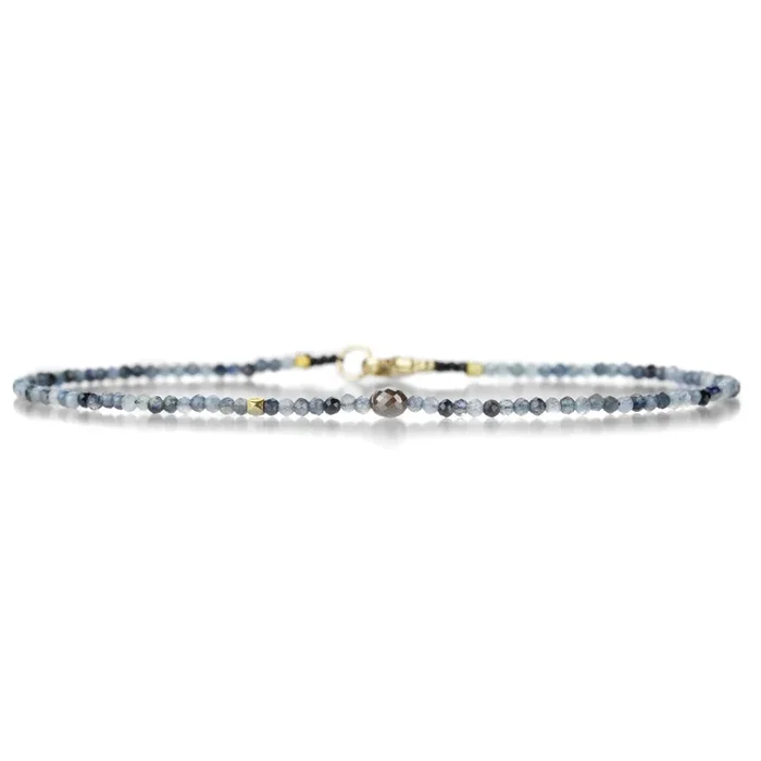Blue Sapphire and Rustic Diamond Bead Bracelet