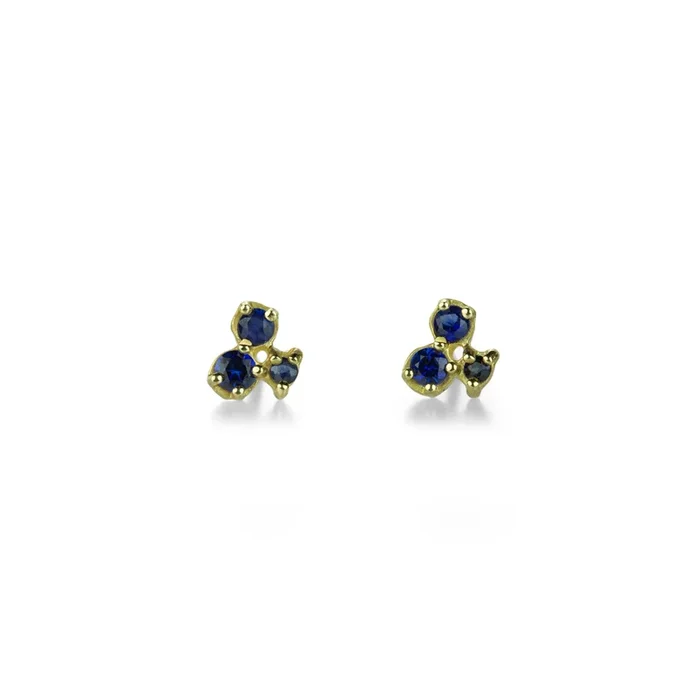 Blue Sapphire Cluster Trio Studs