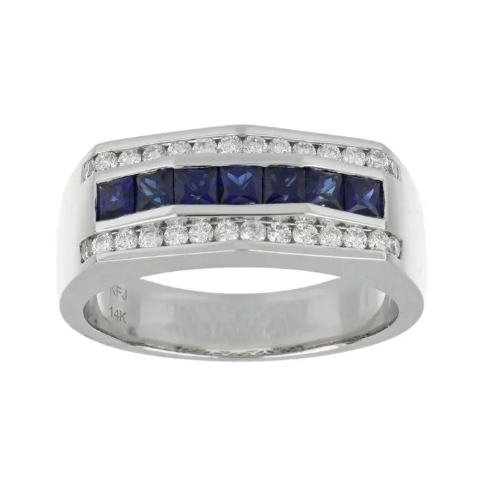 Blue Sapphire Men’s Ring (Blue Sapphire 1.01 cts. White Diamond 0.51 cts.)