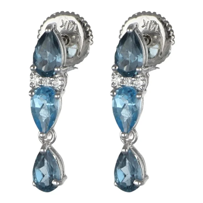 Blue Topaz Earrings (Blue Topaz 1.37 cts. White Diamond 0.04 cts.)