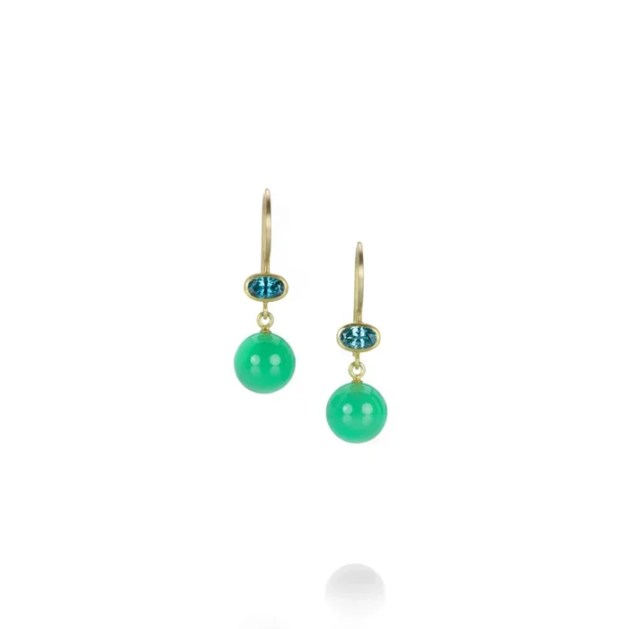 Blue Zircon and Chrysoprase Apple & Eve Earrings
