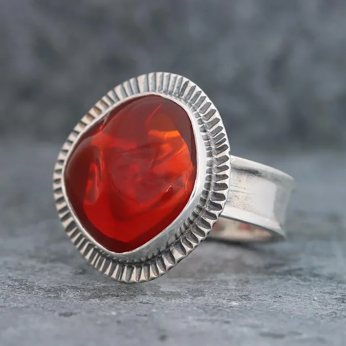 Bonfire Opal Burst Ring in Sterling Silver