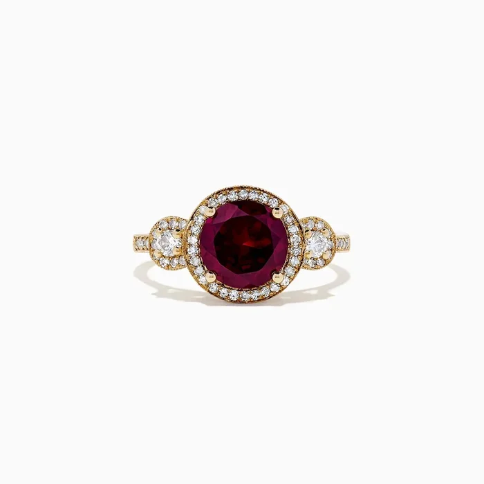 Bordeaux 14K Yellow Gold Rhodolite Garnet and Diamond Ring, 2.14 TCW