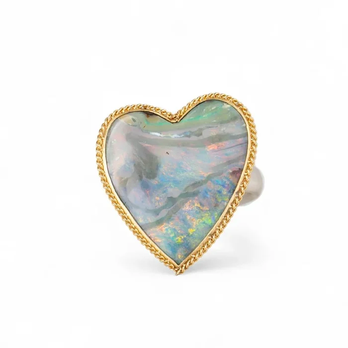 Boulder Opal Mystic Heart Ring in Sterling Silver and 18k Gold