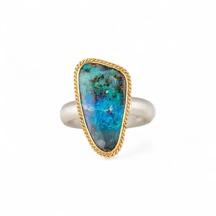Boulder Opal Oceanic Ring in Sterling Silver and 18k Gold