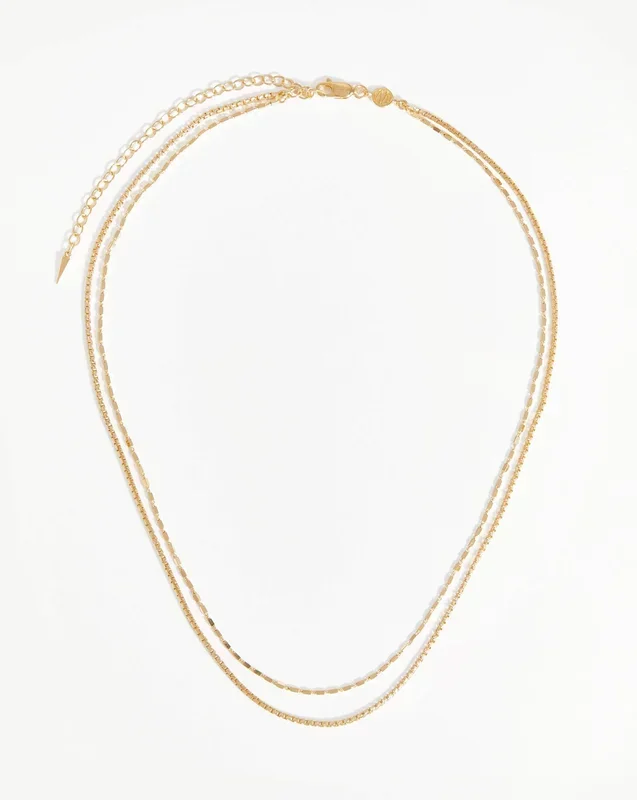 Box Link Double Chain Necklace | 18ct Gold Vermeil