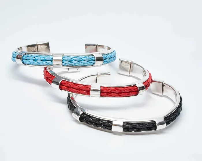 Braided Leather Sterling Silver Cuffs