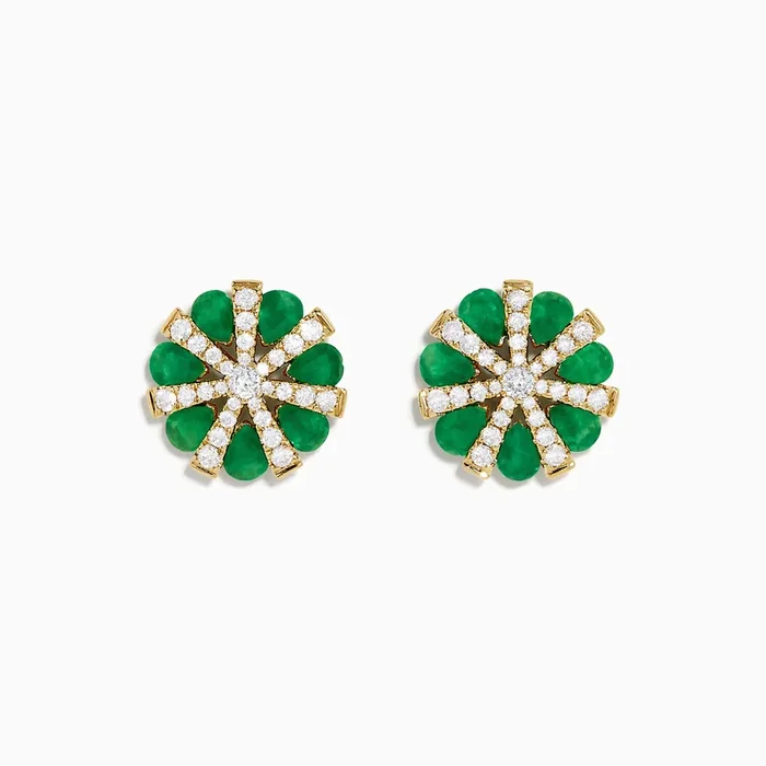Brasilica 14K Yellow Gold Emerald and Diamond Flower Earrings
