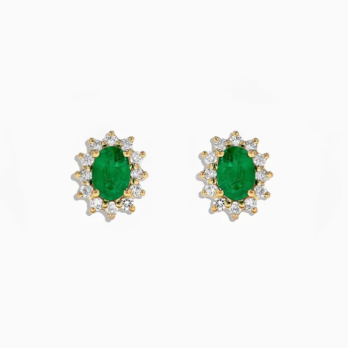 Brasilica 14K Yellow Gold Emerald and Diamond Stud Earrings, 1.99 TCW