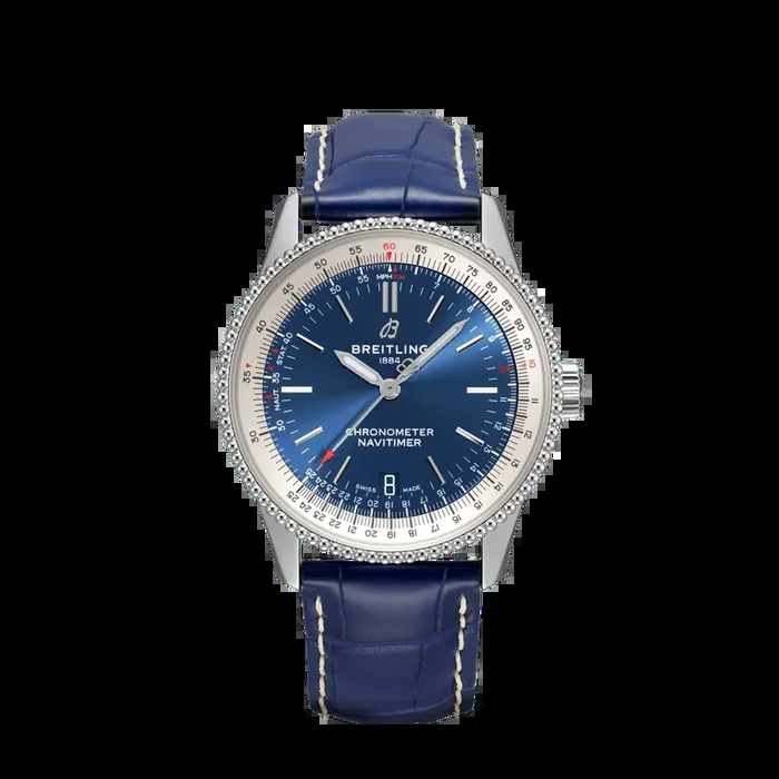 Breitling Navitimer 38MM in Stainless Steel with Blue Dial on a Blue Alligator Strap