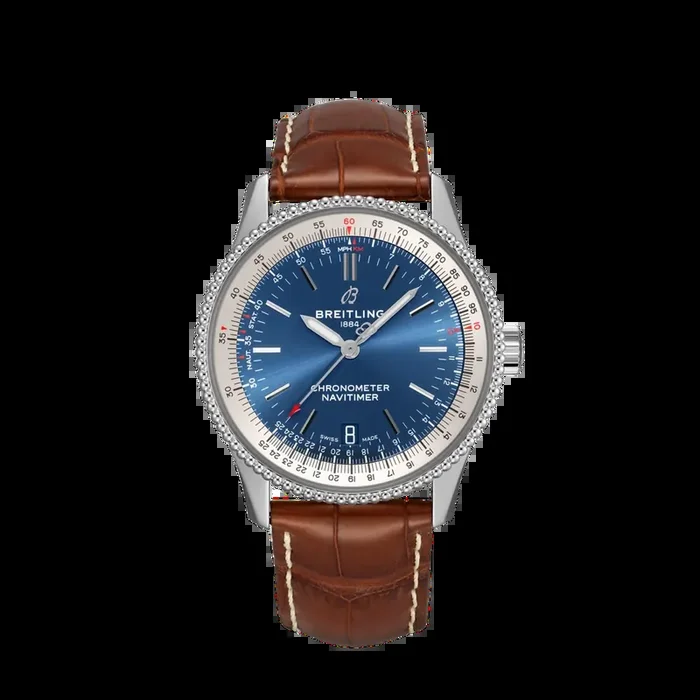 Breitling Navitimer 38MM in Stainless Steel with Blue Dial on a Brown Alligator Strap