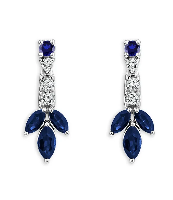Bremer Jewelry Marquise Shape Sapphires and Sapphires Dangle Earrings in 14K White Gold (.95ctw)