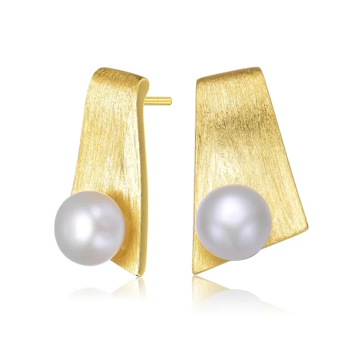 Brigitte Brushed Leaf Pearl Earrings