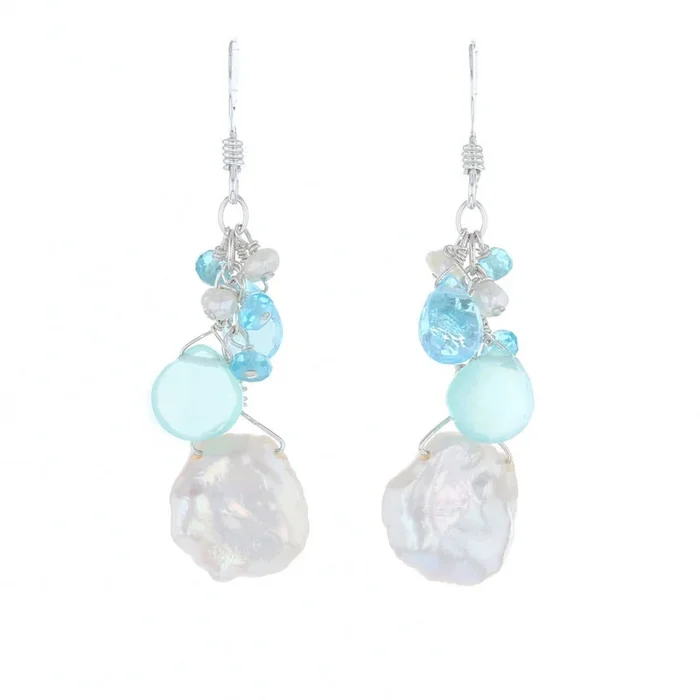 Briolette Chalcedony & Keshi Pearl Earrings