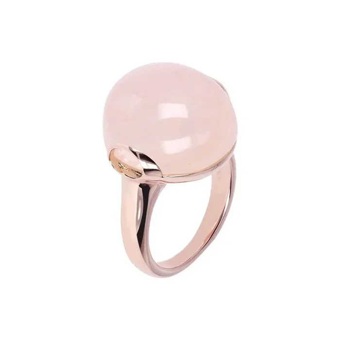 Bronzallure Rose Gold Plated Alba Rose Quartz Chalcedony Ring – No Resize