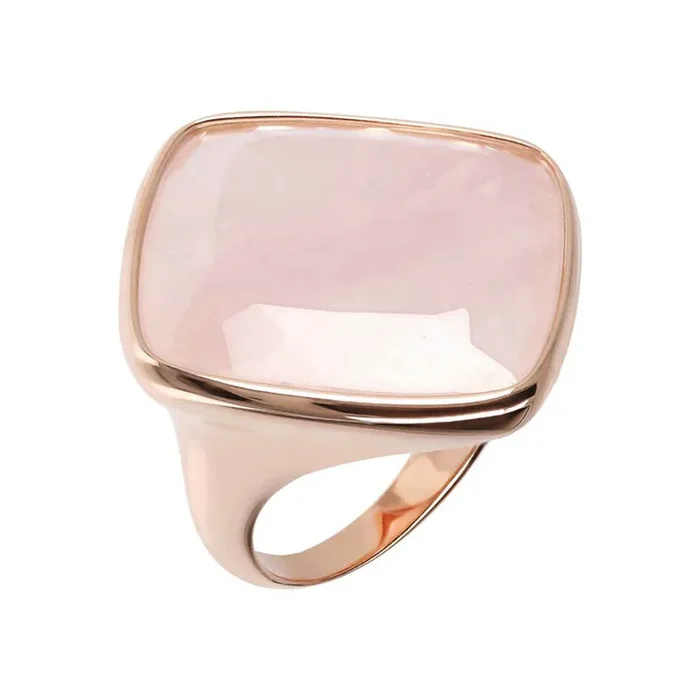 Bronzallure Rose Gold Plated Square Rose Quartz Ring Adjustable (N1/2 – P) No Resize