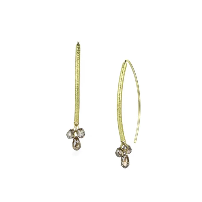 Brown Diamond Briolette Navette Drop Earrings