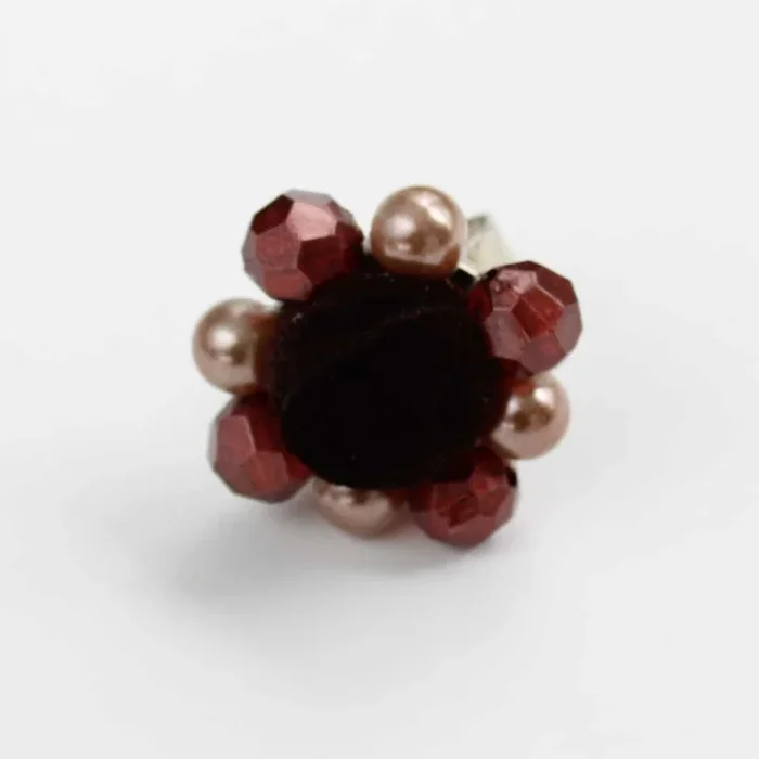 Brown Velvet Beaded Ring