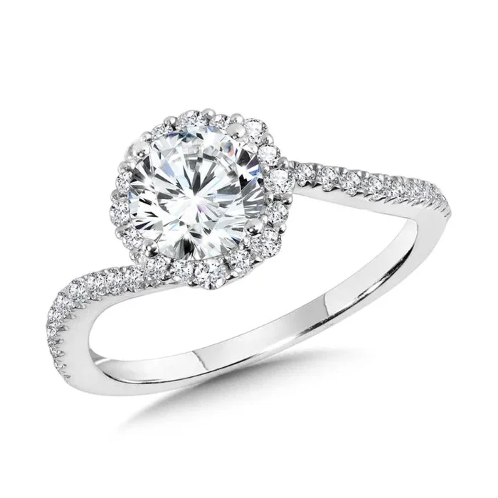 Bypass Blooming Halo Diamond Engagement Ring