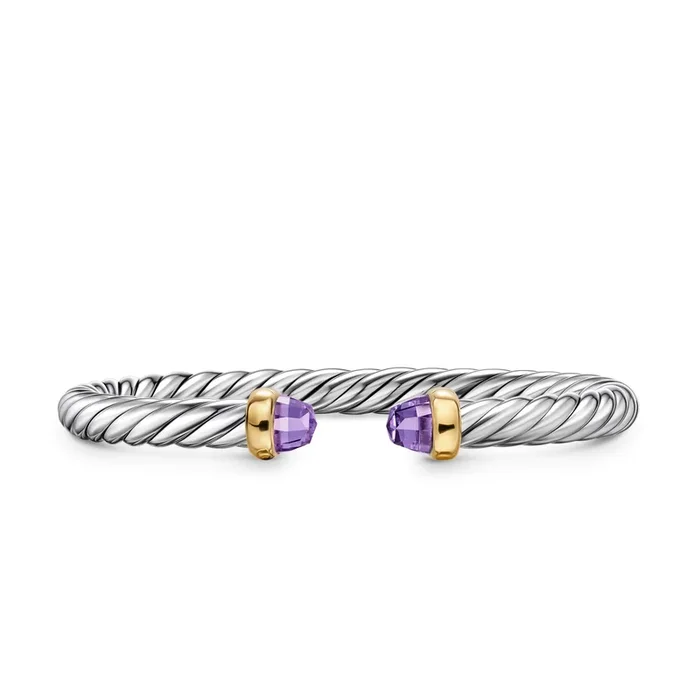 Cable Flex® Bracelet in Sterling Silver with 14K Yellow Gold and Amethyst, 6mm