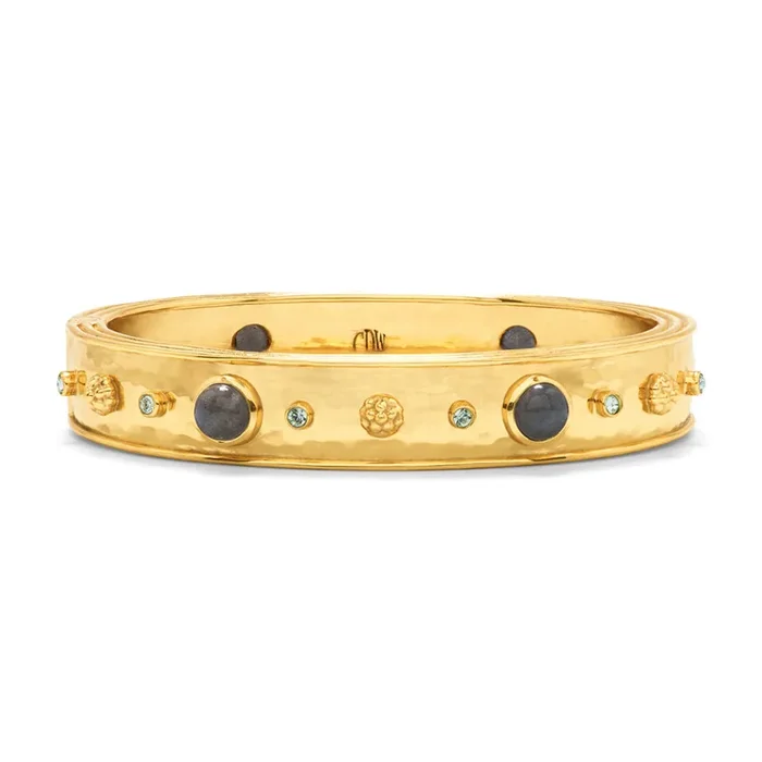 Capucine de Wulf Cleopatra Hinged Bangle- Hammered Gold/Blue Labradorite