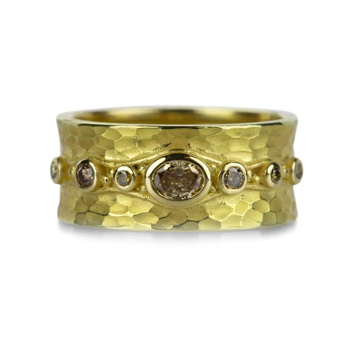 Carved Glacier Band with Cognac Diamonds