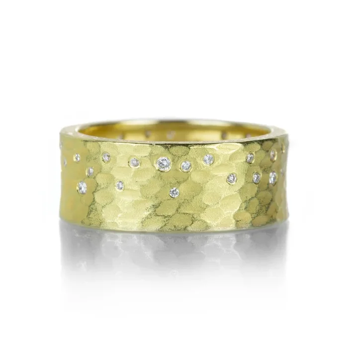Carved Glacier Band with Diamonds