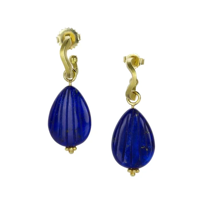 Carved Lapis Drops and Hoops